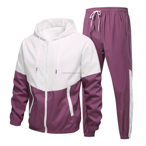Nueva primavera y otoño hombres ropa deportiva traje con capucha Colorblock Casual chaqueta pantalones traje hombres adolescente 2 piezas Jogger sudadera - Product Image 5