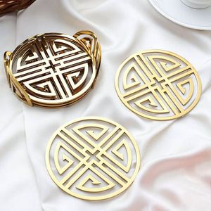 Unique Style Brass Coaster Stainless Steel Coaster Place Mats <b>Dining</b> Mats Metal Engraving Coaster at very reasonable price - Product Image 4
