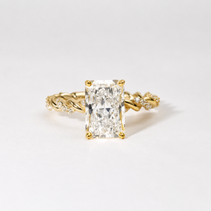 Bague de mariage torsadée en or massif 10K 14K 18K certifiée IGI avec diamant radiant de laboratoire et tige en argent sterling 925 et platine - Product Image 1