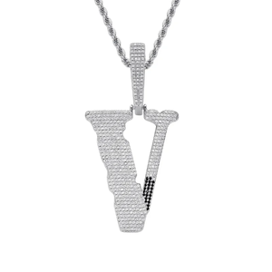 Mens Hip Hop V Pendant Rhinestone Necklace <b>Iced</b> <b>Out</b> Letter V Charm Bling <b>Chain</b> Streetwear Moissanite Jewelry Accessories Gift - Product Image 6