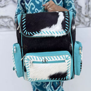 กระเป๋าเป้หนังวัวแท้รุ่นใหม่ล่าสุด สีเทอร์ควอยซ์ สำหรับทุกเพศ ดีไซน์สวยงาม ทำมือ ใช้ได้หลากหลาย - Product Image 1