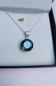 Colgante de Zafiro Teal Intenso, Único, Cultivado en Laboratorio, Plata de Ley 925, Hecho a Mano, Regalo Étnico para Niños - Product Image 6