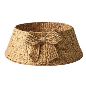 Handmade Water Hyacinth <b>Christmas</b> <b>Tree</b> Collar with Decorative Bow Natural Woven <b>Tree</b> <b>Base</b> Cover - Product Image 1