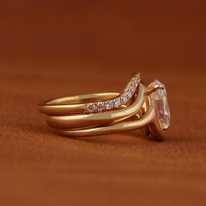 2.50 Carat Oval Cut Lab Grown Diamond Engagement Ring Matching 14k Solid Gold Two Curved eternity Wedding Band Bridal Ringset - Product Image 2
