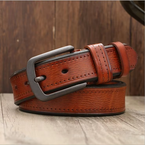 Ceinture en cuir véritable, cuir de vache, couleur unie, boucle à ardillon rectangulaire en cuivre, style décontracté, durable, moulage monobloc - Product Image 5