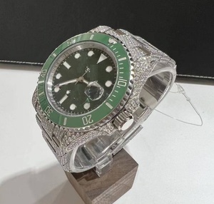 DAZZLING JEWELS Luxury Unisex Antique Vintage Hip Hop Moissanite Watch Stainless Steel Mechanical Auto Movement 3BAR <b>Water</b> - Product Image 3