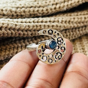 Celestial <b>Moon</b> <b>Ring</b> Boho Brass <b>Ring</b> Women Silver Plated Kyanite Design Tribal Crescent Jewelry - Product Image 3