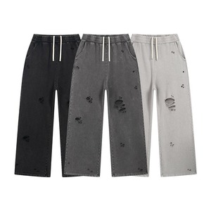 Pantalon de survêtement large délavé tendance avec logo personnalisé, taille élastique, en molleton bouclette, style urbain, 100 % coton, respirant pour homme - Product Image 5