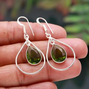 Boucles d'oreilles en péridot, argent sterling 925, pierre précieuse naturelle, bijoux faits à la main pour femmes, vente en gros - Product Image 4