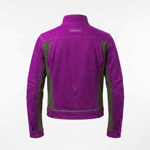 Chaqueta de Motociclista para Hombre de Lona Vaquera Lavada Morada con Cremallera Descentrada, Estilo Urbano Táctico, Abrigo Exterior Personalizado para Motociclista - Product Image 2
