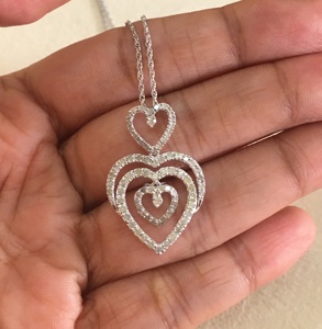 Jewelspaark Women's Trendy RoundCut Natural White Heart Pendant Necklace 925 Sterling Silver Rhodium Plated <b>Rope</b> <b>Chain</b> 0.85 Cttw - Product Image 4