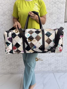 Latest Arrival Metallic Fur <b>Leather</b> Luggage <b>Bags</b> Checks Design Handmade <b>Bag</b> Unisex Travel <b>Bag</b> Multi Uses Big Size Duffel <b>Bag</b> - Product Image 5
