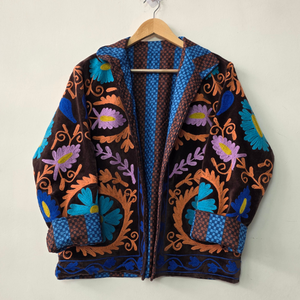 Chaqueta de Mujer de Algodón de Terciopelo Tejido con Estampado Floral, Manga Larga, Frente Abierto, Estilo Otoñal, Largo Regular, Estilo Prairie Chic - Product Image 3
