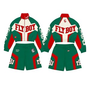 Ensemble de survêtement unisexe léger en polyester/nylon, veste zippée à manches longues, short à cordon de serrage, séchage rapide, style sportif et streetwear - Product Image 2
