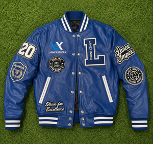Custom Blue Color Varsity Letterman <b>Jacket</b> <b>Men</b> PU Leather Baseball College <b>Jacket</b> Embroidered Chenille Patch Bomber <b>Jacket</b> OEM - Product Image 6
