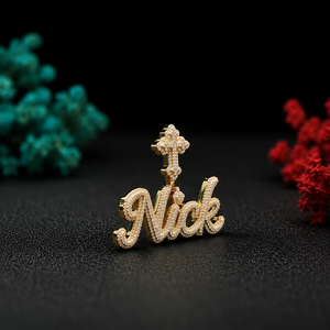 จี้สร้อยคอรูปตัวอักษร Nick ชุบทอง ประดับคริสตัลและเพชรเทียม สไตล์ฮิปฮอป สำหรับผู้ชาย ของขวัญเครื่องประดับรูปกางเขนคริสเตียน - Product Image 5