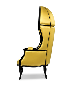 Sillón Ajustable NAMIB de Estilo Mid-Century, Estructura de Madera de Caoba, Tapizado de Algodón Satinado, Colores Amarillo y Negro, para Hotel, Sala de Estar y Comedor - Product Image 3