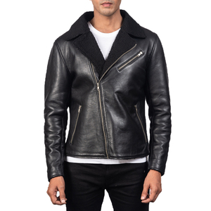 Veste de motard en cuir noir imperméable et coupe-vent pour homme, col rabattu, hiver, cuir véritable, style vintage - Product Image 4