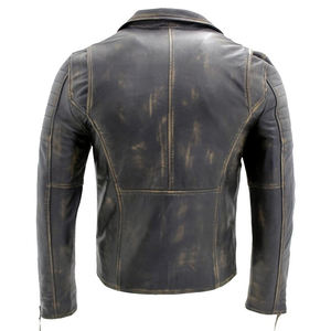 Blouson de motard vintage en cuir vieilli pour homme, coupe ajustée, asymétrique, style motard, vente en gros OEM - Product Image 2