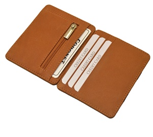 Slim PU Leather <b>Card</b> <b>Holder</b> with Zipper Closure for Credit <b>Cards</b> Brown 6 Inch Minimalist Design - Product Image 1