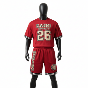 Conjunto de camiseta y pantalones cortos de baloncesto para hombre, de malla de poliéster de alta calidad, uniforme deportivo rojo con logotipo personalizado bordado, conjunto corto para hombre - Product Image 1