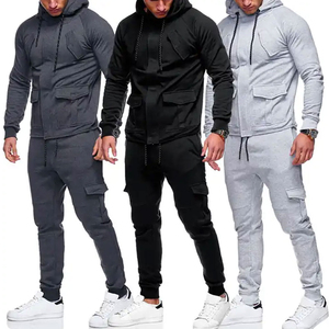 Conjunto de chándal deportivo con cremallera, chaqueta de jersey y pantalones cargo de poliéster y algodón, con logotipo personalizado, para hombre, cómodo. - Product Image 4