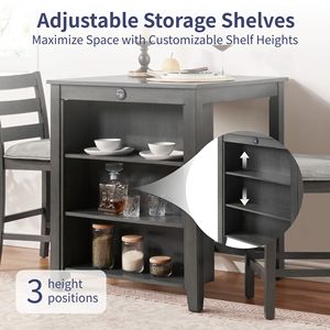 Set da Pranzo Moderno da 30 Pollici per 2 Persone con Stazione di Ricarica e Spazio di Archiviazione Regolabile a 3 Livelli, Set da Cucina Salvaspazio Imbottito - Product Image 3