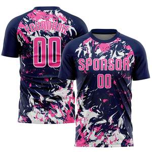 เสื้อฟุตบอลโพลีเอสเตอร์ 100% ระบายอากาศได้ดี น้ำหนักเบา ดีไซน์สีดำและสีน้ำเงิน แขนสั้น พร้อมพิมพ์ลายตามสั่ง - Product Image 2