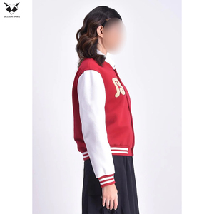With <b>White</b> Sleeves And Embroidered B Logo Front Closure Button Up Collar Regular Length Autumn Wear Red Varsity <b>Jackets</b> - Product Image 3
