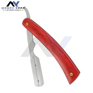 Rasoir professionnel à lame unique en acier inoxydable avec verrouillage pivotant pour hommes, manche en bois rouge et argenté, outil de rasage à bord droit - Product Image 2