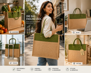 Eco-Friendly Custom Jute Tote <b>Bag</b> with Logo Zipper Closure <b>Large</b> Size Handheld Shopping <b>Bag</b> for Corporate <b>Gifting</b> Exhibition Use - Product Image 4