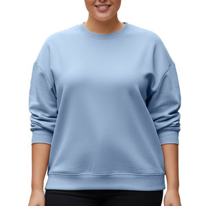 Sudaderas de Cuello Redondo para Mujer, Tallas Grandes, Personalizadas con Estampado, Hombros Caídos, 100% Algodón, Ropa de Invierno, OEM - Product Image 2