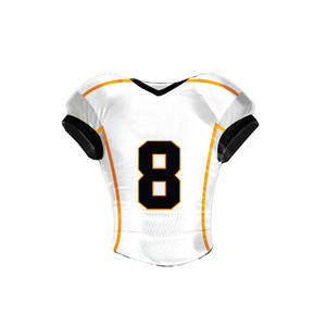 Ensemble de maillot de football américain blanc sublimé 100 % polyester respirant avec numéro 8, col en V, manches courtes, uniforme en mesh - Product Image 4