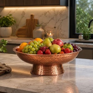 Grand saladier en cuivre martelé fait main, panier à fruits, centre de table décoratif, bol à salade, fournisseur de décoration d'intérieur de luxe - Product Image 4