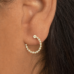 Art Deco Milgrain Bezel Round 18K Yellow Gold Lab Grown Diamond Push Back <b>Hoops</b> <b>Earrings</b> Anniversary Fine Jewelry Manufacturer - Product Image 2