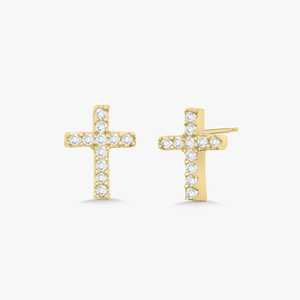 Lab Grown Diamond Cross Stud <b>Earrings</b> Custom 14k 18k Solid Gold Push Back Solitaire Minimalist Modern Fine Jewelry Wholesale - Product Image 3