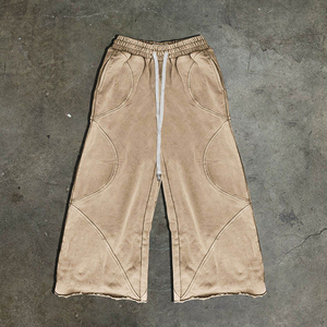 Pantalon de survêtement baggy pour homme, style vintage délavé à l'acide, taille mi-haute, tissu épais, coutures courbées, sans revers, coupe ample, respirant - Product Image 2