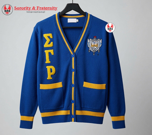 Custom Greek Sigma Gamma Rho Sorority Clothing Women's Acrylic Knitted Embroidered <b>Cardigan</b> <b>Sweater</b> College Paraphernalia - Product Image 1