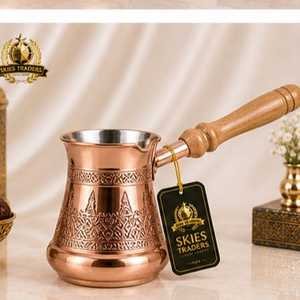 Plain Polished Copper Turkish <b>Coffee</b> <b>Pot</b> Traditional Long Handle Metal Cezve For Authentic <b>Stovetop</b> Brewing - Product Image 4