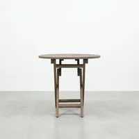 Table pliante ronde en teck, table de bistrot pliable pour extérieur, finition grise rustique naturelle