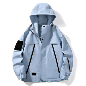 Men's Hooded Waterproof Windbreaker <b>Jacket</b> Solid Color Zipper Closure Casual Outdoor Wear Green Red Blue Light Blue - Product Image 2