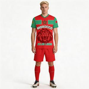 Camiseta de Béisbol de los Leones del Atlas de Marruecos para Hombre, Manga Corta, Cuello en V, Estampado Sublimado, Rojo y Verde, Camiseta Deportiva de Equipo - Product Image 5