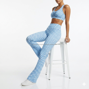 Custom Private Label Front Polka Dot Sublimated High-Waisted Quick Dry Breathable Plus Size Yoga Set 2-Piece Sports Bra Bootcut - Product Image 5