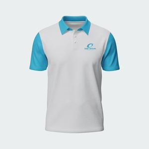 Polo à manches courtes pour homme Ostriya, blanc et bleu, tissu tricoté respirant, style décontracté avec logo imprimé sur le devant - Product Image 1