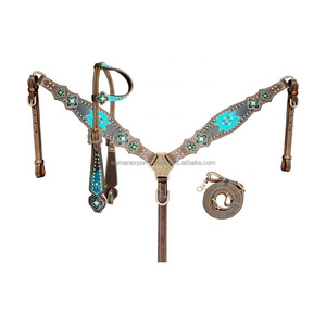 Top Trendy100 % cuero genuino occidental una oreja Headstall & conjunto de cuello de pecho con riendas al por mayor proveedor de Fabricante - Product Image 2