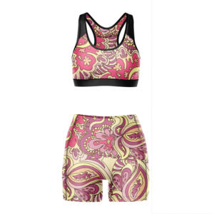 Conjunto de 2 piezas de sujetador deportivo de espalda cruzada y shorts de ciclista para mujer, de alta calidad, transpirable, con cintura elástica frontal, venta al por mayor personalizada - Product Image 5