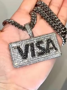 Collier pendentif VISA en diamant pour homme, style hip-hop, noir, plaqué argent 925, diamants de laboratoire, à porter au quotidien - Product Image 1