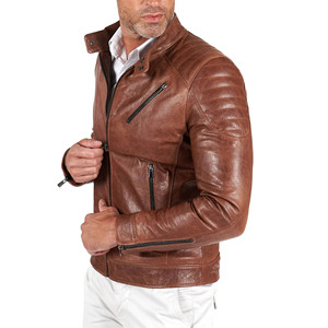 New Fashion Light <b>Brown</b> Washed Cotton Lining <b>Leather</b> <b>Jacket</b> Biker Street Casual Style Stand Collar High Quality <b>jacket</b> for <b>men</b> - Product Image 2