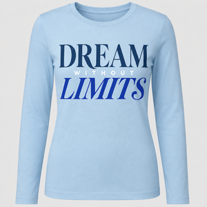 เสื้อยืดแขนยาวสีฟ้าอ่อนสำหรับผู้หญิง พิมพ์ลาย Dream Without Limits คอกลม ลำลอง ผ้าถัก 100% คอตตอน ระบายอากาศได้ดี แขนยาวเต็มตัว - Product Image 3