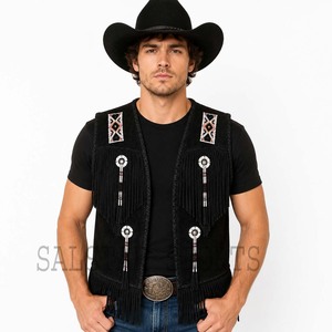 Gilet en cuir suédé de style western pour homme, très tendance, avec franges |   Fournisseur de vestes en cuir artisanales de qualité supérieure - Product Image 3